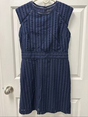 Banana Republic Navy Petite Eyelet Detail Dress